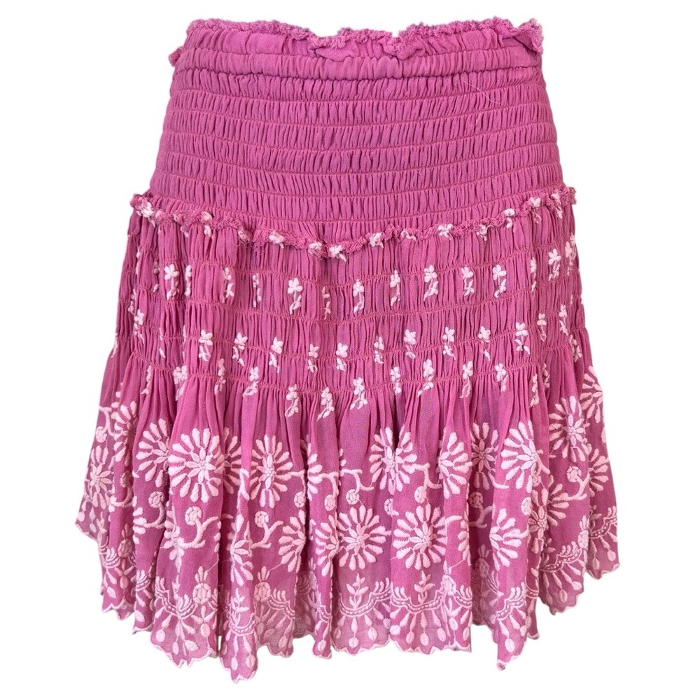 LoveShackFancy Pink Embroidered Milla Skirt